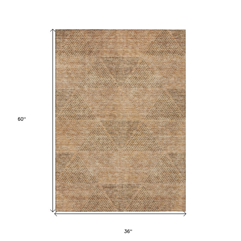 Tapis extérieur lavable à motif géométrique brun cuivré et terre cuite 3 pi x 5 pi