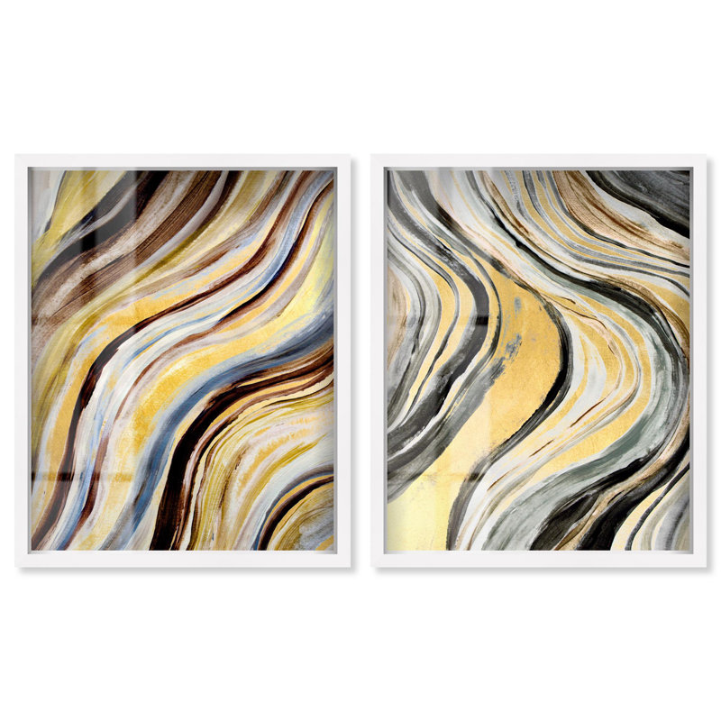 Ensemble de 2 décorations murales boho Godeed Geode Glam Shadowbox par Art Remedy, cadre blanc, 17 x 21, H 21 po x l 17 po