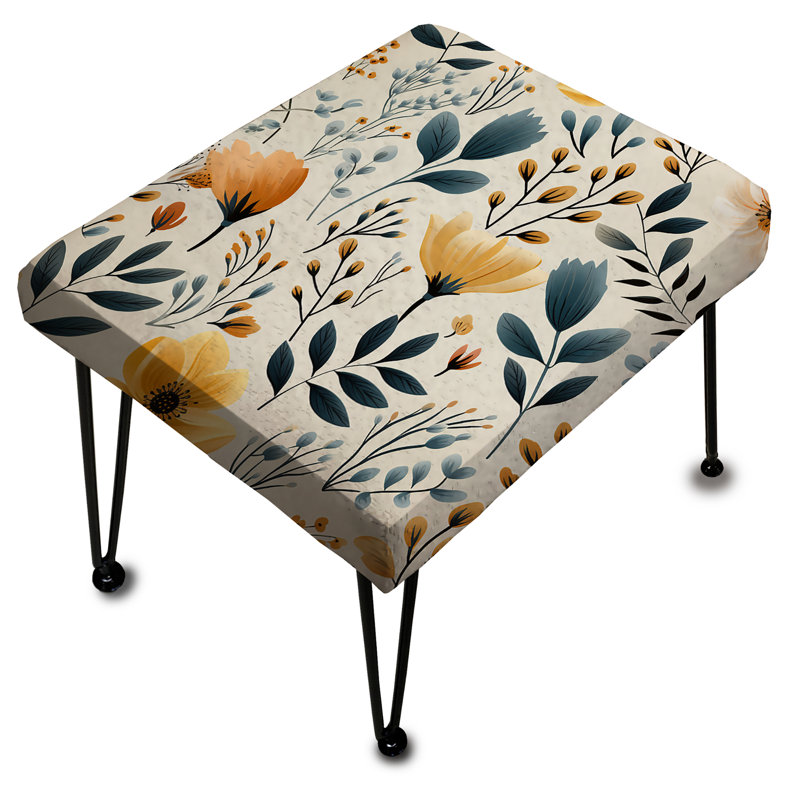 Yellow Antique Floral Garden Meadow - Botanical Rectangle Ottoman
