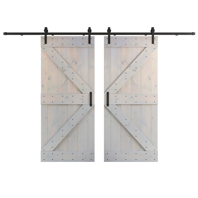 Porte de grange coulissante double K Series, 72 po x 84 po, Gris clair