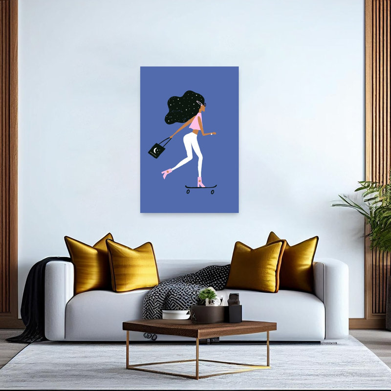 Cosmic Skater Girl Contemporary Wall Art Print 1 Piece Wrapped Canvas Wall Art, 152.4cm H x 101.6cm W