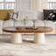 51.2" Oval Coffee Table with Wood-Grain Top and Cream Pedestal Base