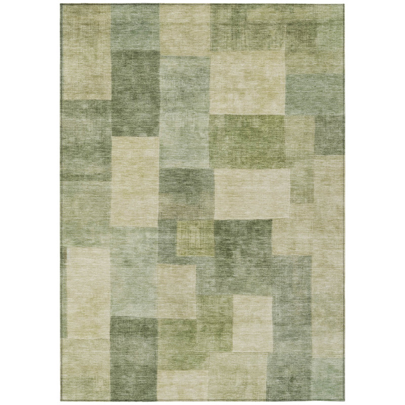 Addison Aloe Geometric Washable Synthetic Rug 1'8" x 2'6"