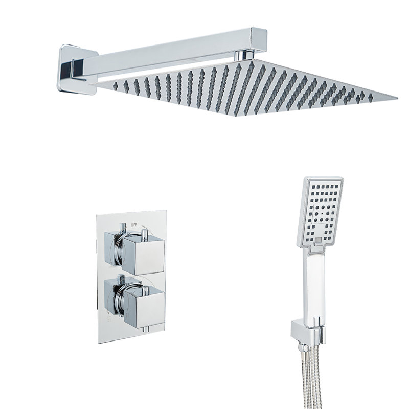 Concealed Thermostatic Shower Set System Chrome With 38°C Thermostatic Mixer, Overhead And Handshower Head