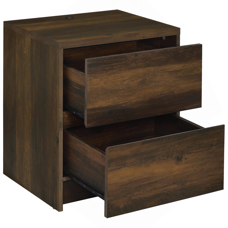 Table de chevet foncé à 2 tiroirs avec lumières DEL et USB, Vert foncé