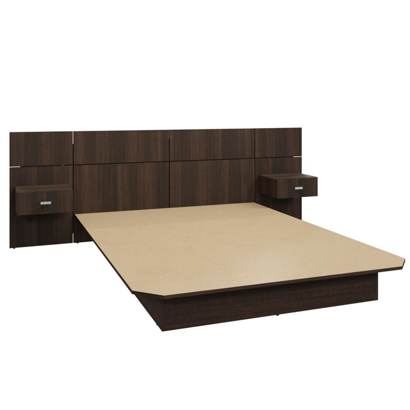 Zen Alpha Collection - Platform Bed with Headboard and Nightstands (2) – Easy Assembly, No Box Spring Required, Walnut, Queen
