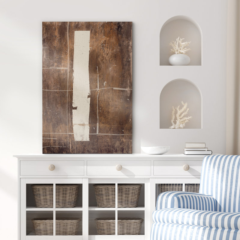 Style Mid-Century brun foncé, formes abstraites neutres, grand cadre rustique, décor minimaliste M21, Toile tendue