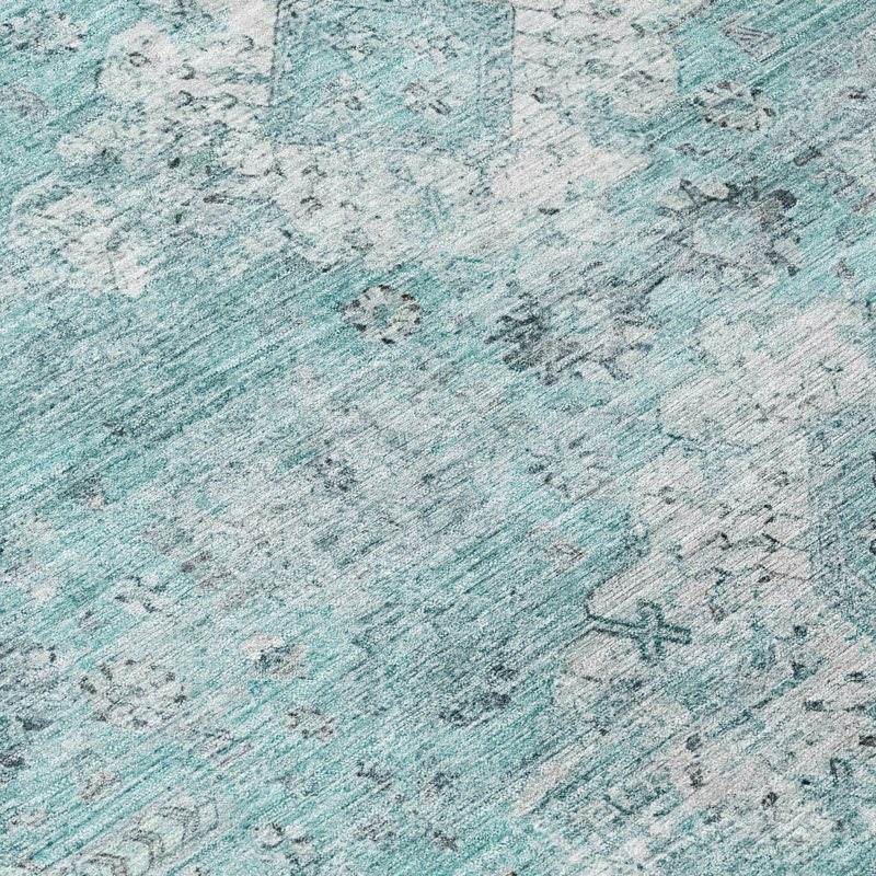 Machine Washable Indoor/Outdoor Chantille ACN2809 Global Rug, 8' Round, Turquoise