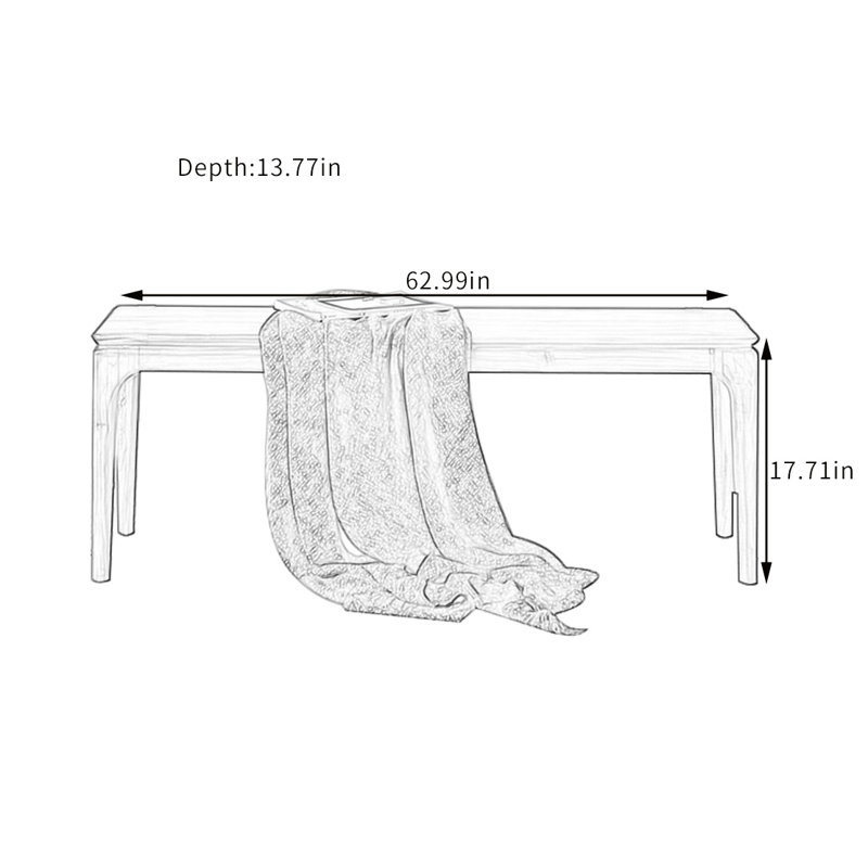 Mischelle Solid Wood Bench, 17.71" H x 62.99" W x 13.77" D