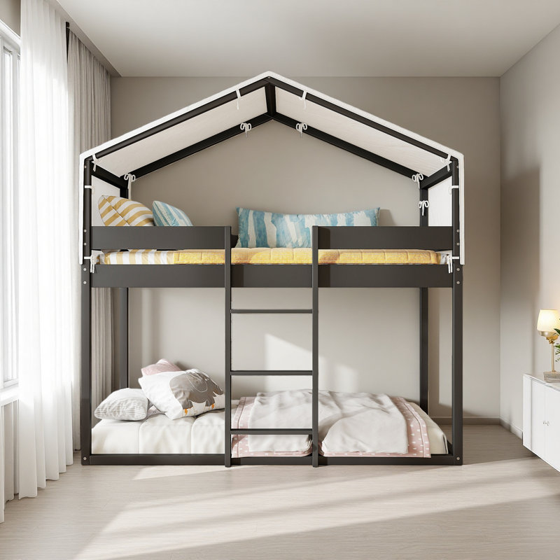 Lit simple superposé en bois avec tente, Espresso