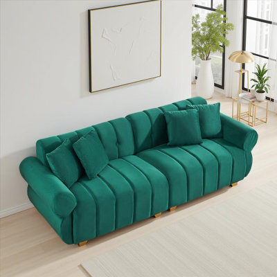 Modern 89" Sofa Set with Spring-Wrapped Cushions, Stylish Metal Feet  4 Throw Pillows for Living Room