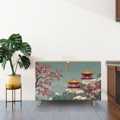Buffet Buffet avec rangement Snowy Chinese Temple Landscape