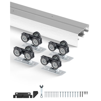 Bypass Sliding Door Hardware Kit, 5 ft, Aluminum Alloy, 1 Set (Dual Track), 150 LBS Weight Capacity