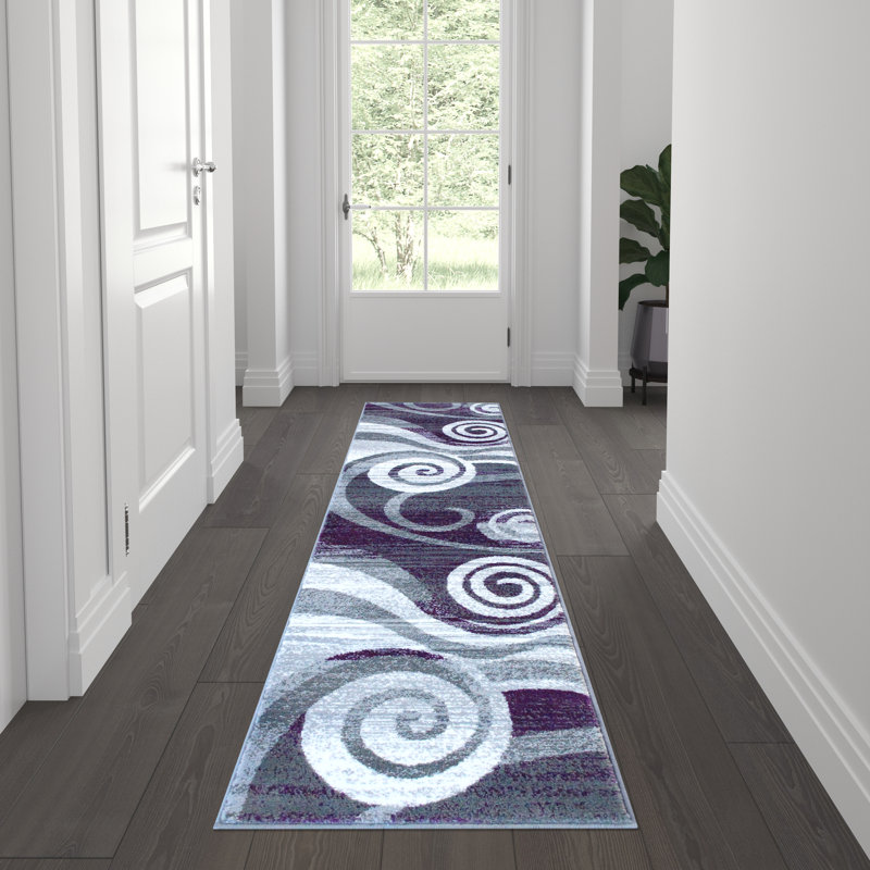 Tapis à motif de tourbillon moderne Aliodja, Tapis de couloir 2 pi x 7 pi 3 po