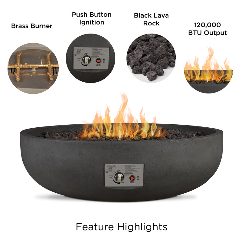 Carson 38" Round Concrete Propane Fire Pit in Carbon by Jensen Co., 14.5" H x 48" W x 48" D, Natural Gas, Black