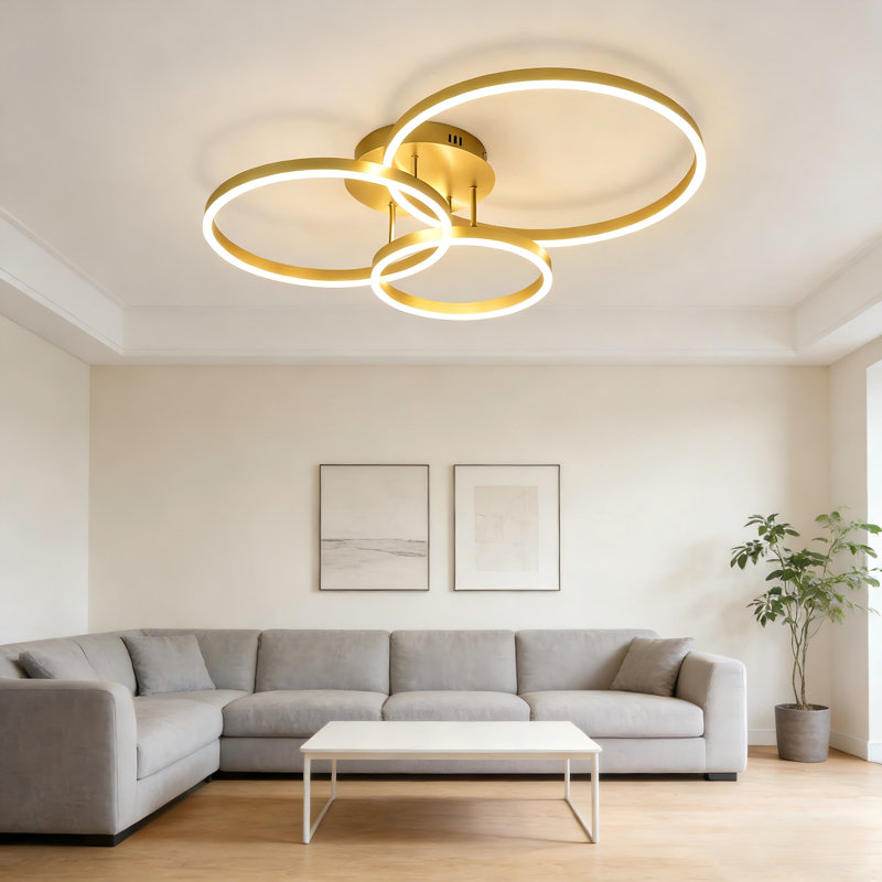 LED Semi Flush Mount 3-lights gold ceiling light with remote control