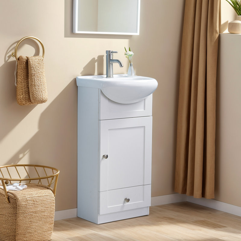 18'' White Mini Free-standing Single Door Single Bathroom Vanity Set, Matte White