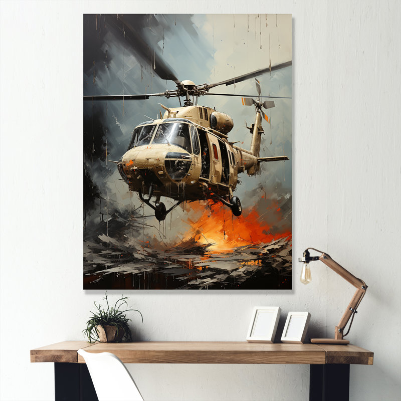 Abstrait héliporté militaire sur toile, H 32 po x l 16 po x P 1 po, Toile tendue