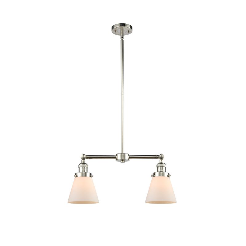 Stonecipher 2 - Light Kitchen Island Pendant, Matte White Cased, 6 Watt Vinage LED Bulb, Polished Nickel