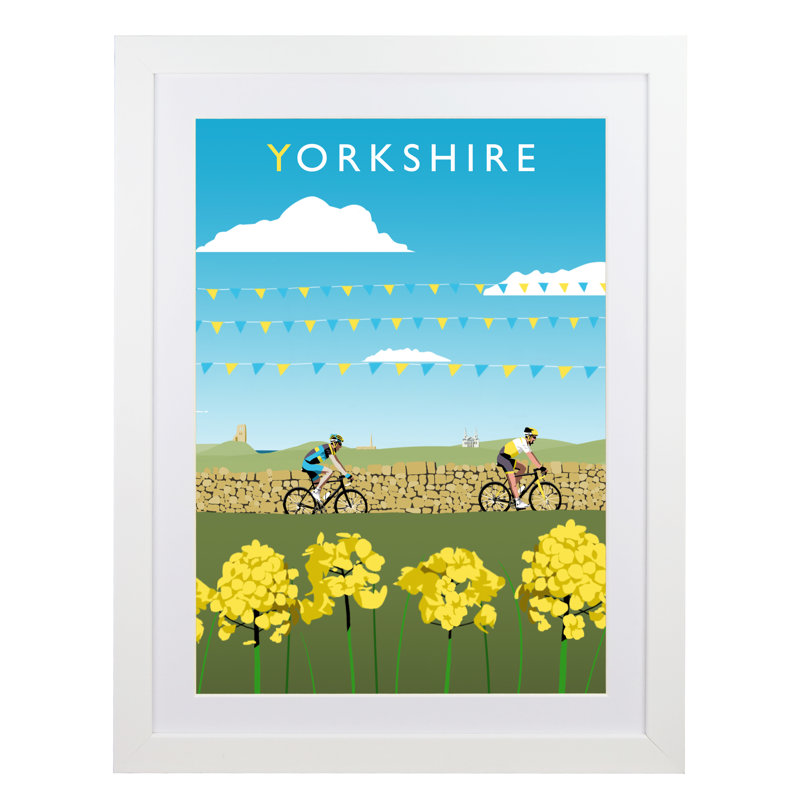 Yorkshire Cycling 1 Piece Wall Art, 54 cm H x 44 cm W x 2.2 cm D, White Wood Frame