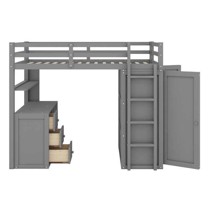Jarrison Kids Twin Loft Bed with Drawers, Gray