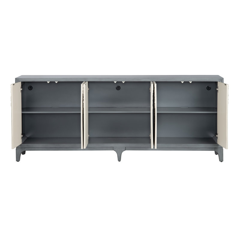 88 in. Blue Solid Wood 6 Door Media Credenza_Sideboard