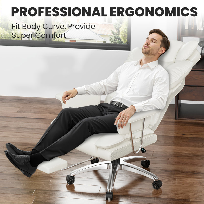 Ergonomic High Back Executive Office Chair with Footrest, Pocket Spring Cushion, White