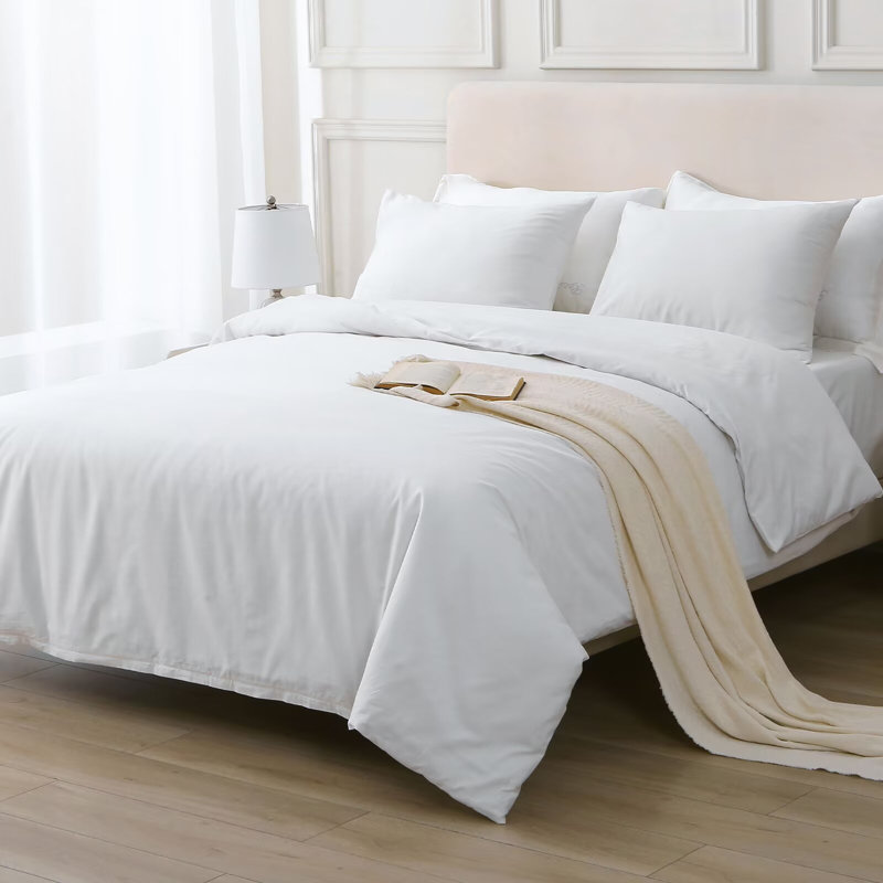 Ensemble de housse de couette 100% coton, Housse de couette grand et 2 taies d'oreiller stan, Blanc