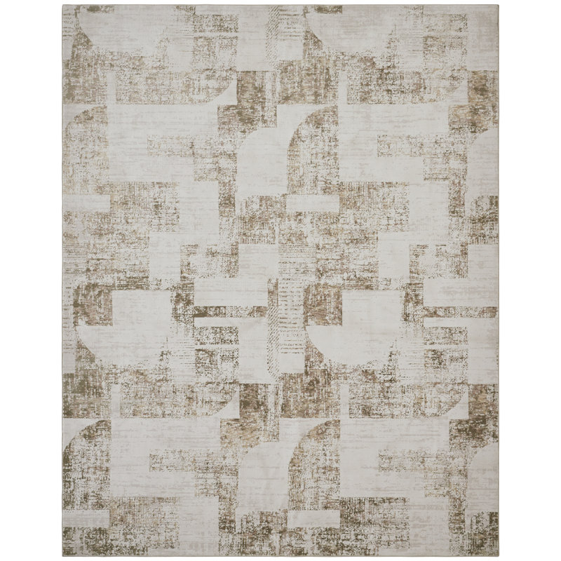 Grandeur Ivory Olive Puzzle Block Area Rug, Rectangle 5'6" x 8'6"