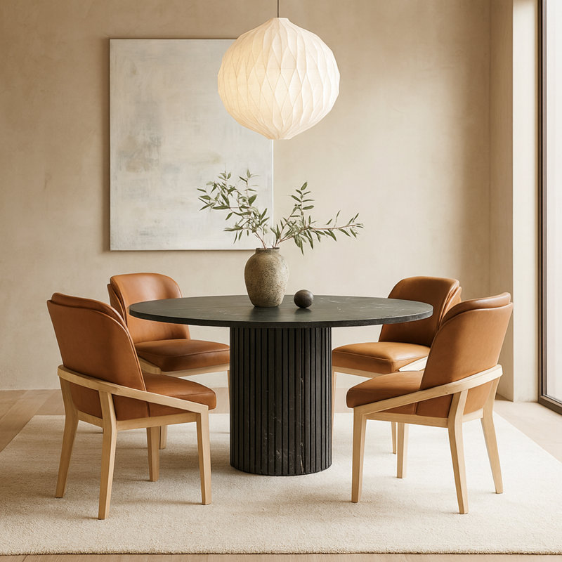 Chaise rembourrée en cuir Navo, Teint naturel, Cuir cognac végétalien