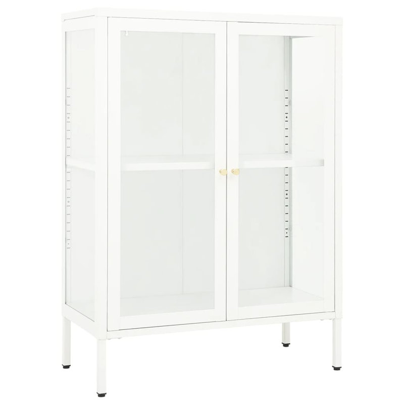 Sleek White Steel and Glass Sideboard with Adjustable Shelves