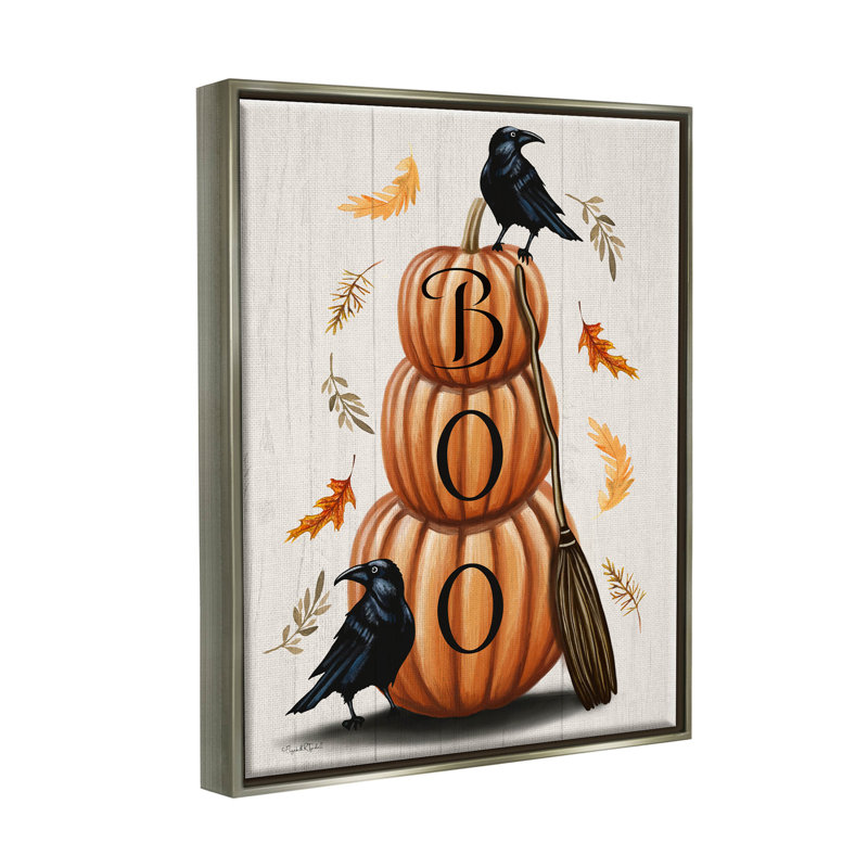 «Boo Ravens Pumpkin Stack» par Elizabeth Tyndall - Art textuel sur toile, H 21 po x l 17 po x P 1,7 po