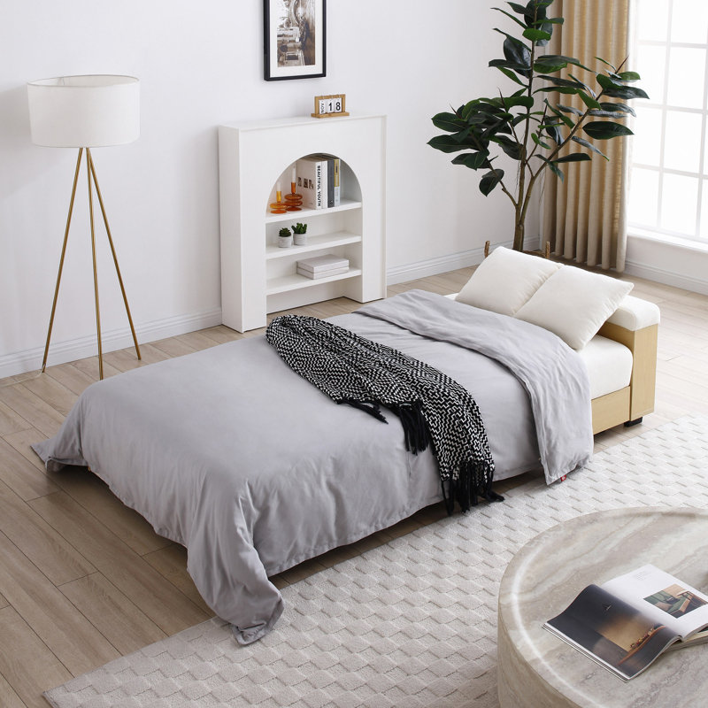 Canapé-lit convertible, canapé-lit double pliant multifonctionnel, repose-pieds avec rangement et accoudoir avec boîte et tiroir, table rabattable avec 2 supports à tasses pour le salon, appartement, bureau