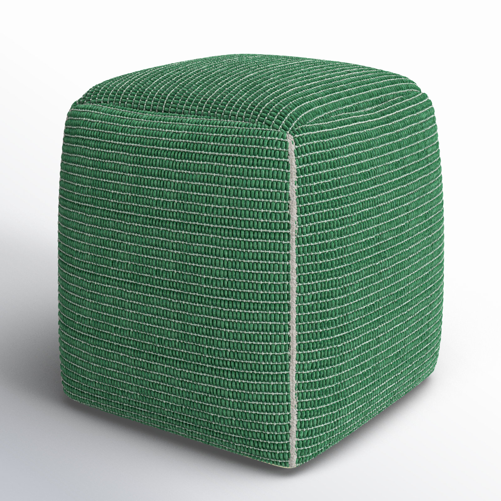 Waverly 18" Cotton Upholstered Pouffe, Green