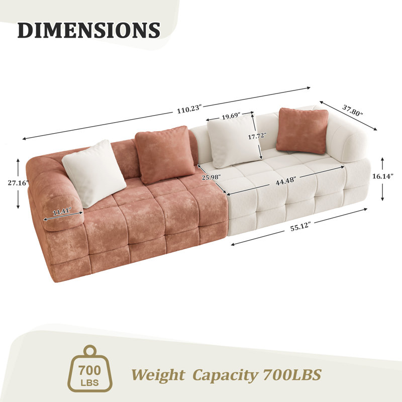 Canapé modulaire 4 places Bonblock, Chenille orange