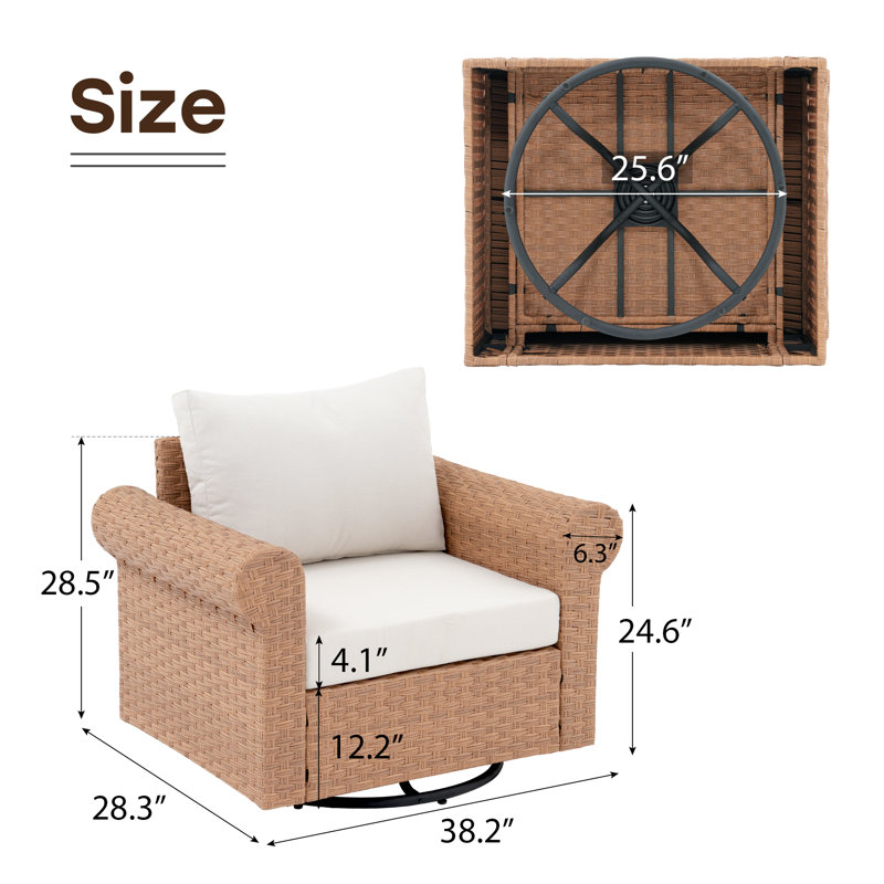 Outdoor Rattan Swivel Patio Chair With Cushions