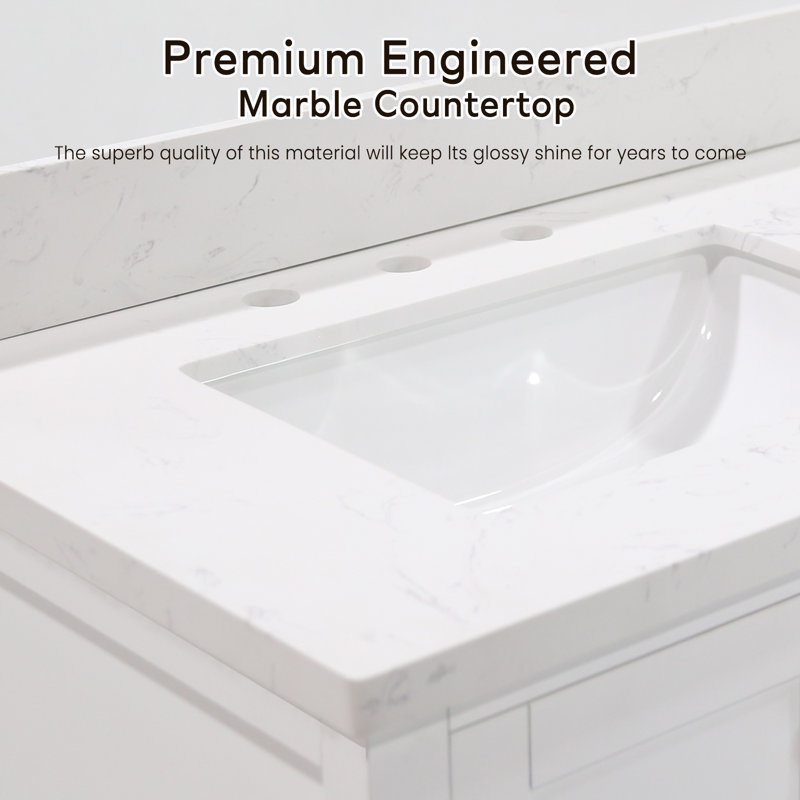 Modern Full Assembled 60"Bathroom Vanity With Sink Engineered Stone Top 4"Backsplash Freestanding Cabinet