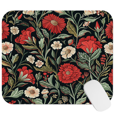Floral William Morris Red Flowers & Botanical Plants II Cottage Gaming Cute Office Laptop Desk Pad Gift Mat Square Rectangle Non-Slip Mousepad