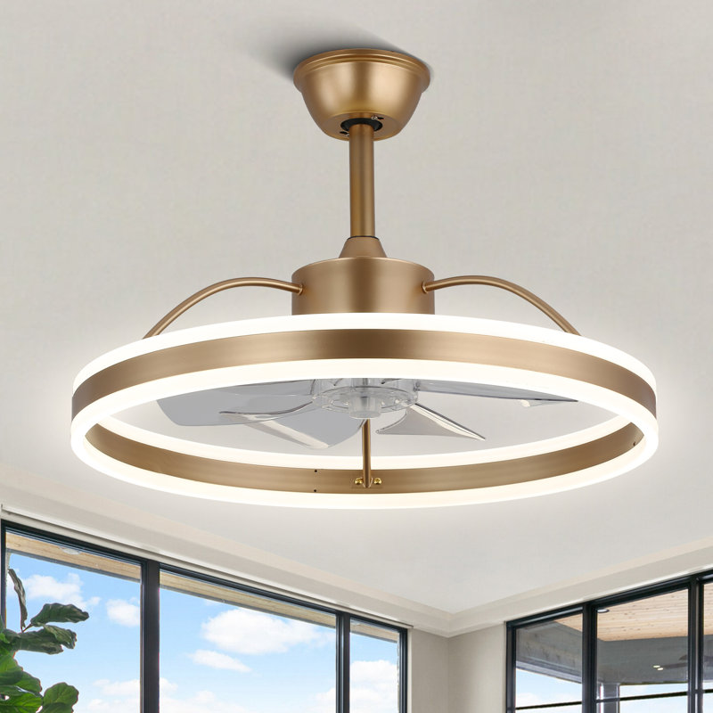 Ventilateur de plafond réversible intelligent 24 po avec éclairage et contrôle APP, Jucel, Or