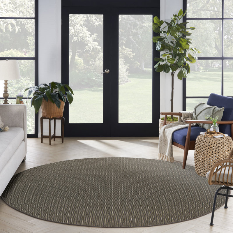 Remmie Charcoal Modern Indoor/Outdoor Rug, Charcoal, Round 5'
