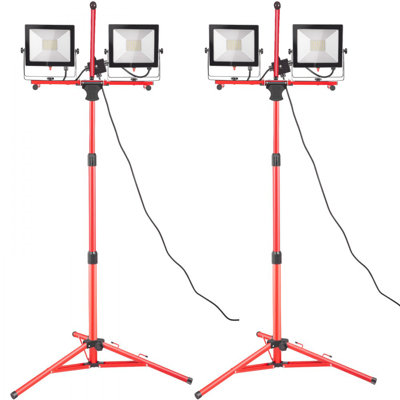 Éclairage de travail à DEL avec support, 2 lumières de travail à 2 têtes 10000 lumens avec trépied réglable et pliable de 27,6 po à 68,1 po, Éclairage de travail à trépied étanche IP65, avec température de couleur de 5000 K