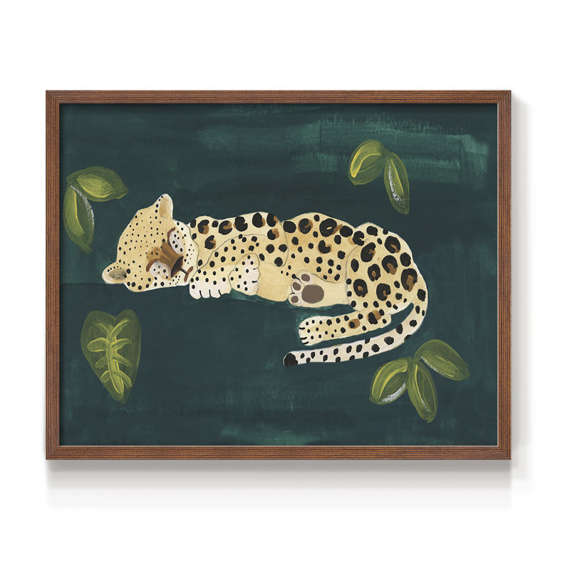Léopard léthargique II - reproduction encadrée - réarmable, H 8 po x l 10 po, Noyer