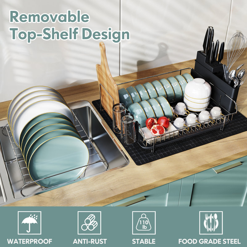 Countertop Dish Drainer Metal Dish Rack, Silver