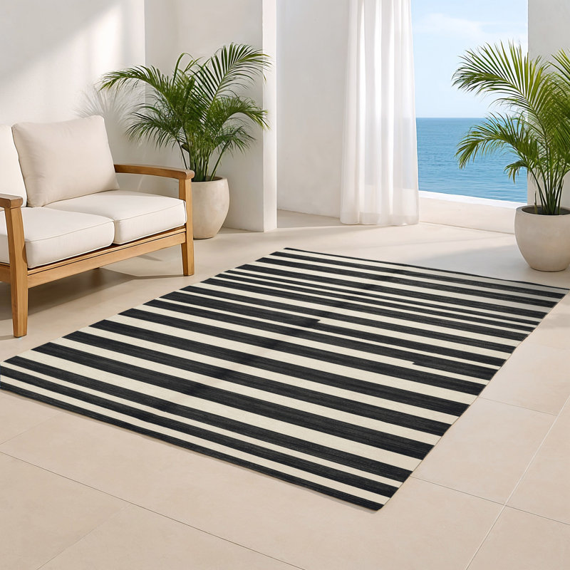Tapis intérieur / extérieur gris HorizontalStripes, Rectangulaire 8 pi x 10 pi