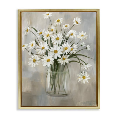 «Pots Daisy Bloom Bouquet», encadrée dorée sur toile flottante par Nan