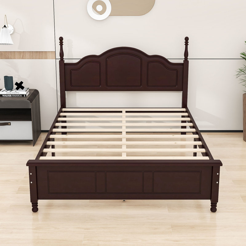 Brochan Wood Platform Bed with Headboard, Dark Walnut, Full