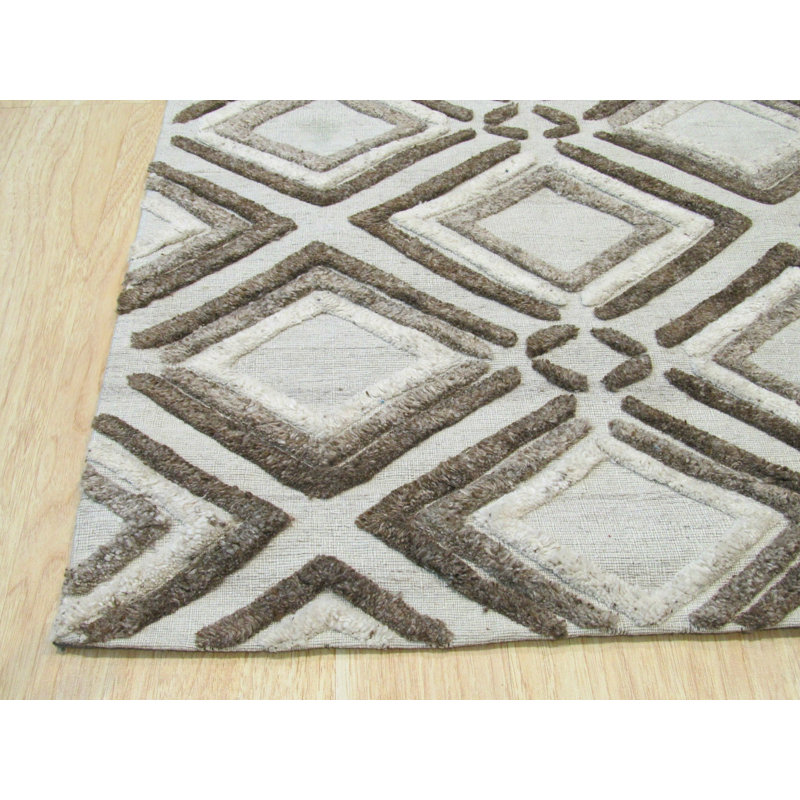 Wool Geometric Area Rug, Ivory/Brown/White