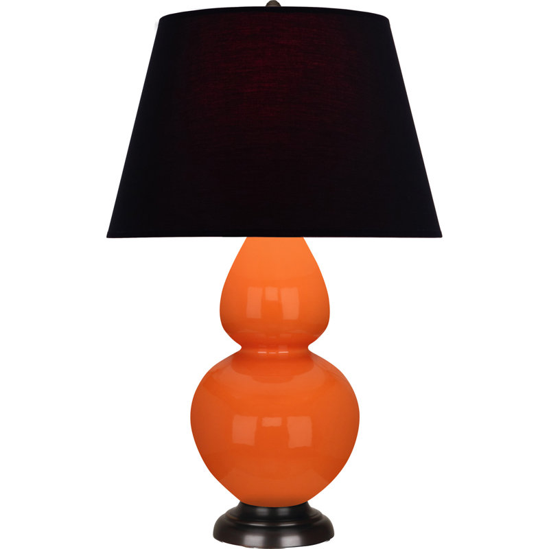 Lampe de table double gourde en céramique, Noir / Rouge, Citrouille vernie / bronze, Bronze