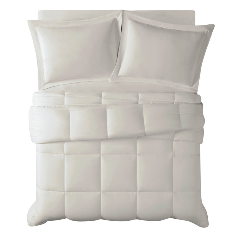 Truly Calm Antimicrobial Box Stitch Comforter, Full / Queen Comforter + 2 Shams, Khaki