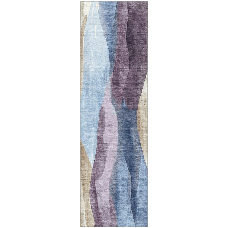 Premium Machine Washable Prado AMF1989 Waves Rug, Runner 2'3" x 7'6"